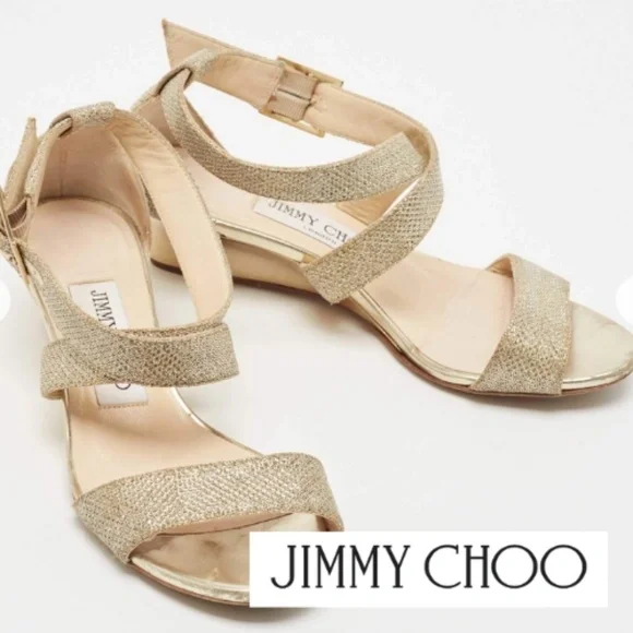 Jimmy Choo Chiara Glitter Demi-wedge Sandal, 37/7 GD1202 - Picture 1 of 10